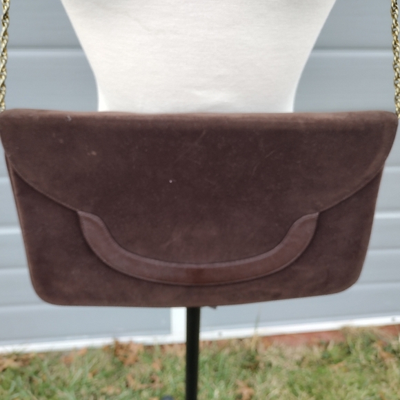 Francois Brown Vintage Suede Bag Clutch With Mirror - Picture 5 of 14